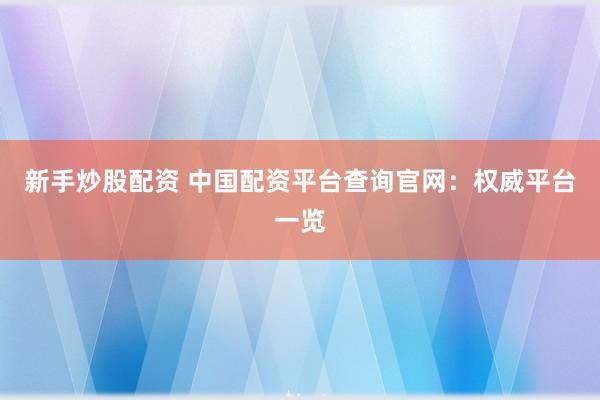 新手炒股配资 中国配资平台查询官网：权威平台一览