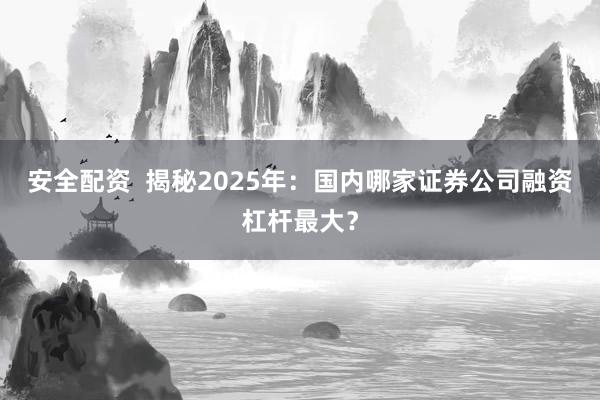 安全配资  揭秘2025年：国内哪家证券公司融资杠杆最大？