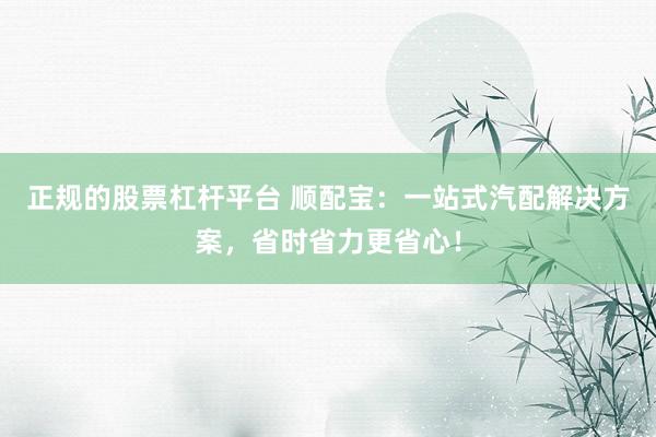 正规的股票杠杆平台 顺配宝：一站式汽配解决方案，省时省力更省心！