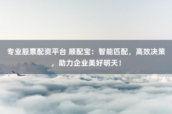 专业股票配资平台 顺配宝：智能匹配，高效决策，助力企业美好明天！
